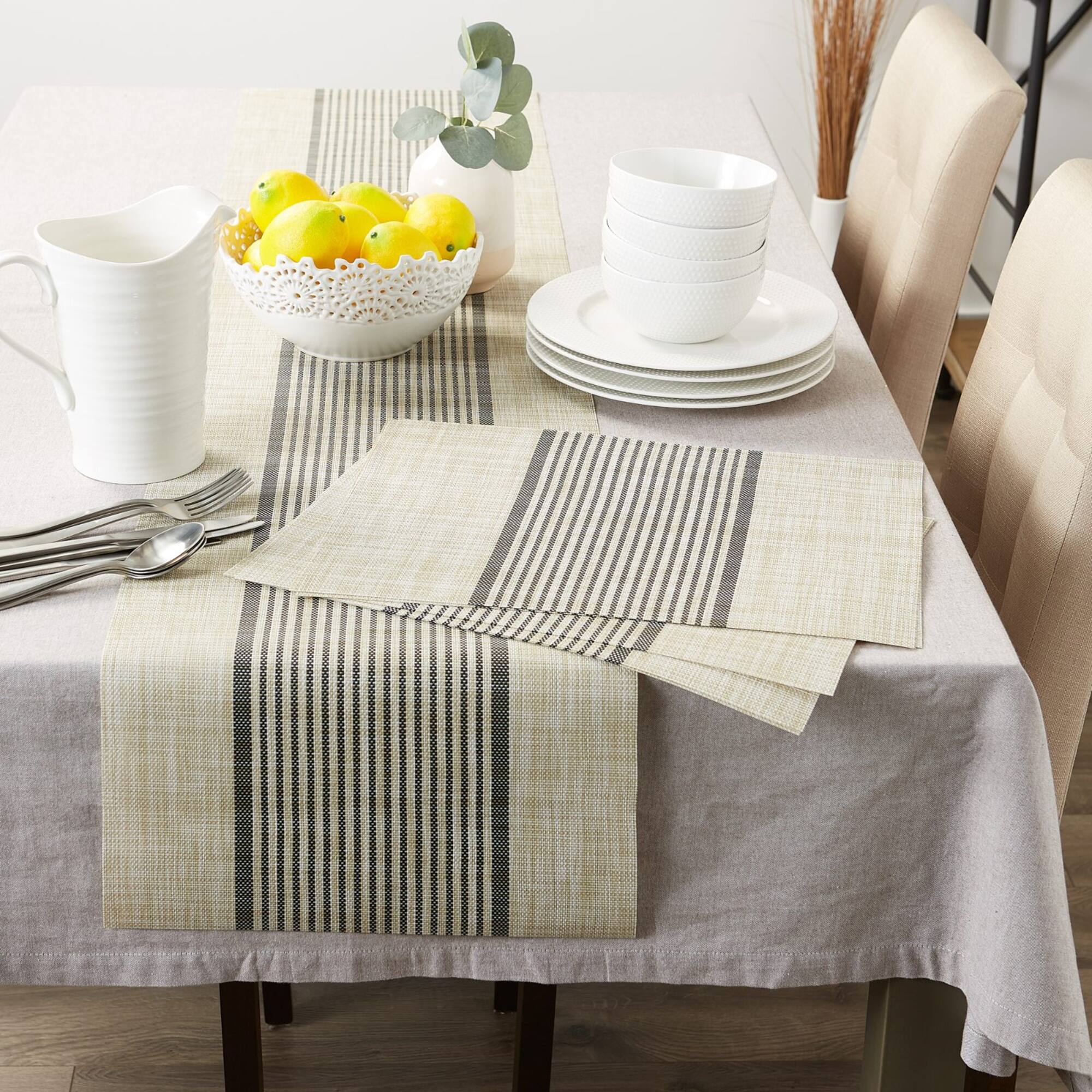 DII® Black Middle Stripe PVC Woven Placemat, 6ct.